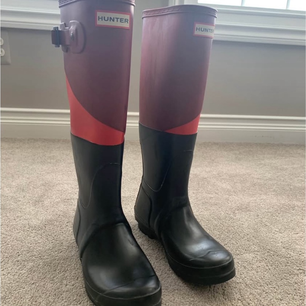 Hunter Two-Tone Black and Pink Tall Boots